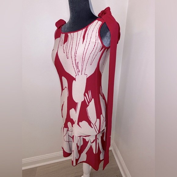 PepaPombo Red & White Floral Dress With Tie Shoulder Details Size Xs - Picture 1 of 10